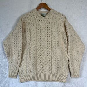 Shannon Woolen Mills Irish 100 Merino Wool Cream Knit Sweater Mens Size Medium M